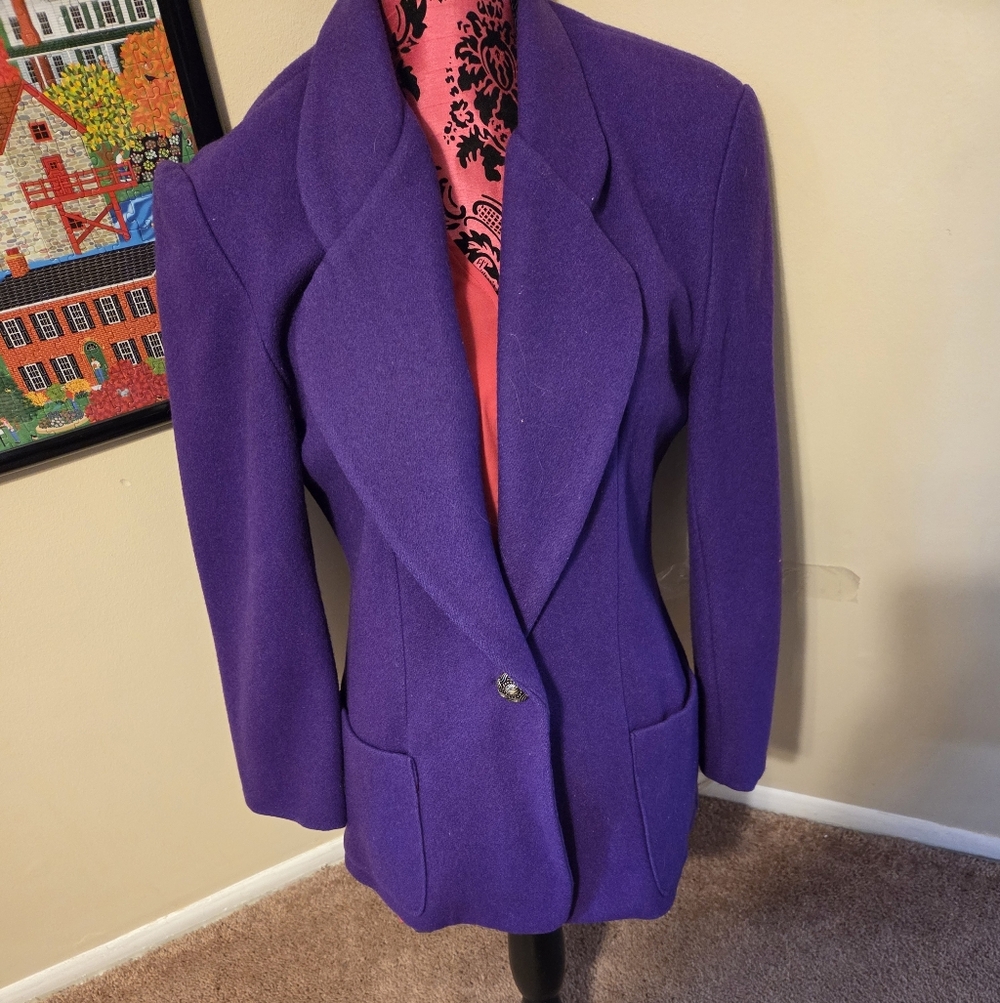 Jacques Cartier Elegant Wool Purple Women's Blazer Medium Like NEW